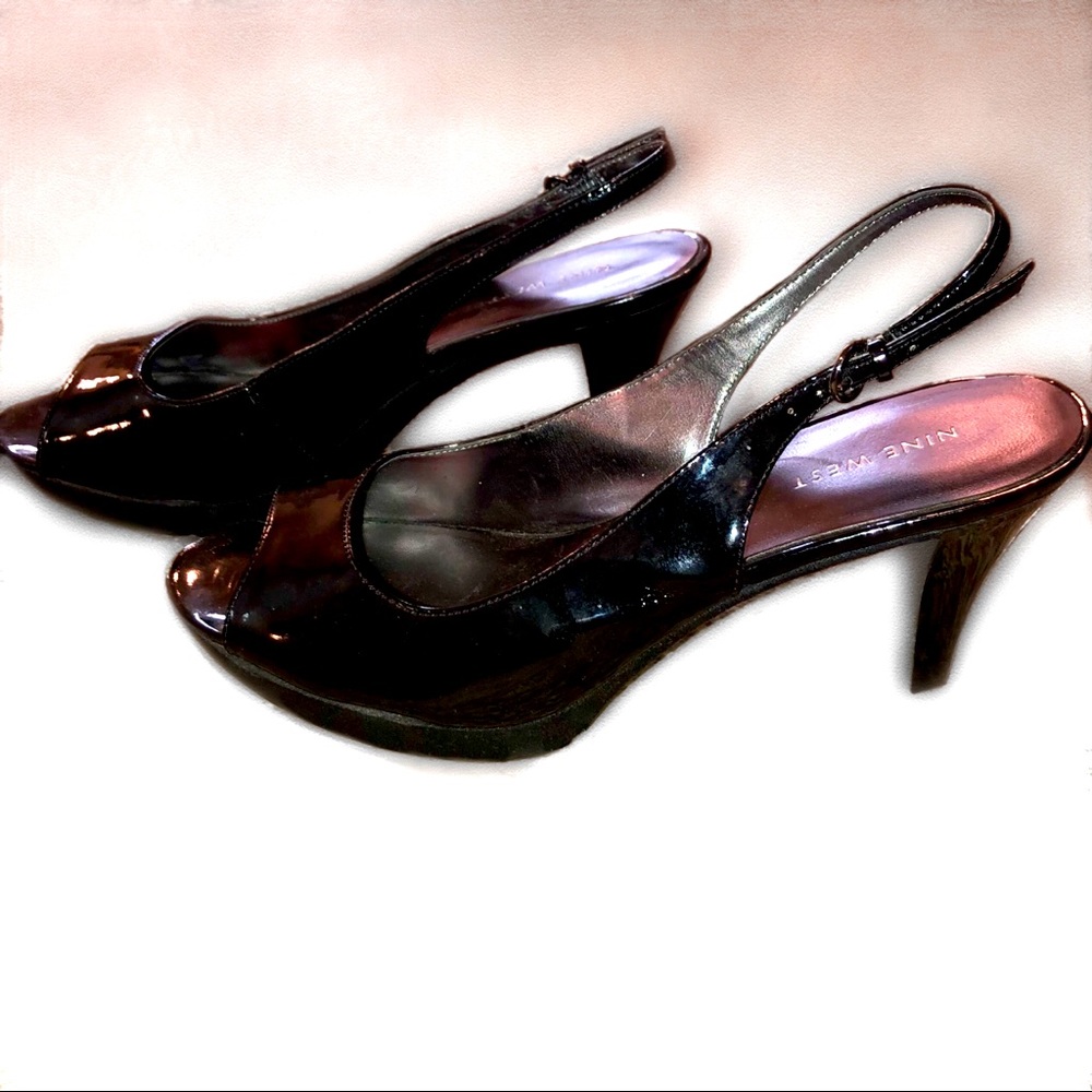 Nine West Black Peep Toe Slingback Heels | Sz 8